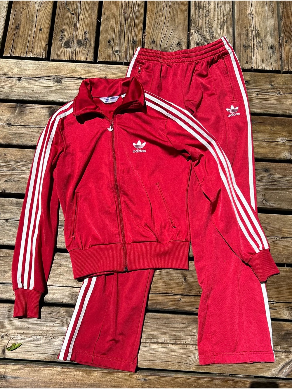 adidas Woman’s Red Track Jacket and Pants with White Stripes size small